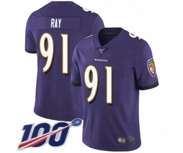 Men's Baltimore Ravens #91 Shane Ray Purple Team Color Vapor Untouchable Limited Player 100th Season Football Jersey