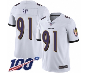 Men's Baltimore Ravens #91 Shane Ray White Vapor Untouchable Limited Player 100th Season Football Jersey