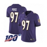 Men's Baltimore Ravens #97 Michael Pierce Purple Team Color Vapor Untouchable Limited Player 100th Season Football Jersey