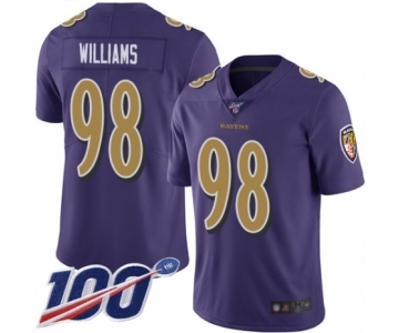 Men's Baltimore Ravens #98 Brandon Williams Limited Purple Rush Vapor Untouchable 100th Season Football Jersey