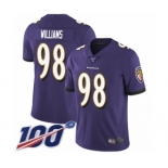 Men's Baltimore Ravens #98 Brandon Williams Purple Team Color Vapor Untouchable Limited Player 100th Season Football Jersey