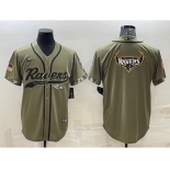 Men's Baltimore Ravens Olive Salute to Service Team Big Logo Cool Base Stitched Baseball Jersey