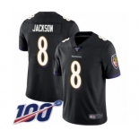 Men's Nike Baltimore Ravens #8 Lamar Jackson Black Alternate Vapor Untouchable Limited Player 100th Season NFL Jersey