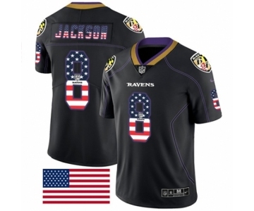 Men's Nike Baltimore Ravens #8 Lamar Jackson Limited Black Rush USA Flag NFL Jersey