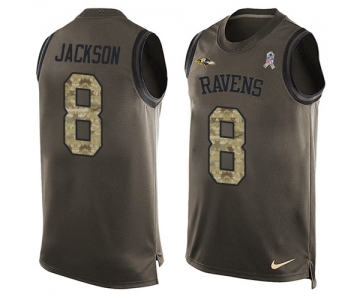 Men's Nike Baltimore Ravens #8 Lamar Jackson Limited Green Salute to Service Tank Top NFL Jersey