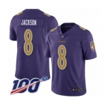 Men's Nike Baltimore Ravens #8 Lamar Jackson Limited Purple Rush Vapor Untouchable 100th Season NFL Jersey