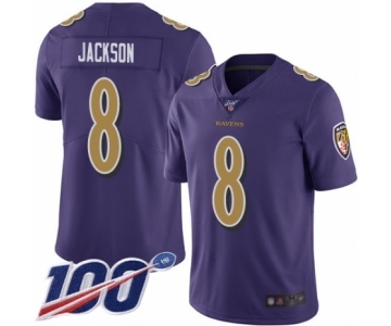 Men's Nike Baltimore Ravens #8 Lamar Jackson Limited Purple Rush Vapor Untouchable 100th Season NFL Jersey