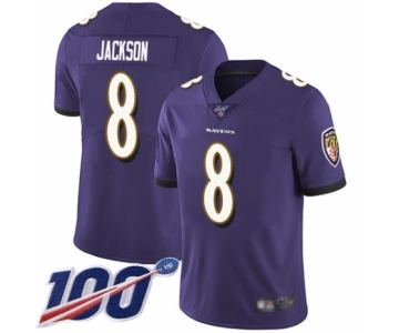 Men's Nike Baltimore Ravens #8 Lamar Jackson Purple Team Color Vapor Untouchable Limited Player 100th Season NFL Jersey