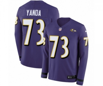 Nike Baltimore Ravens #73 Marshal Yanda Limited Purple Therma Long Sleeve NFL Jersey