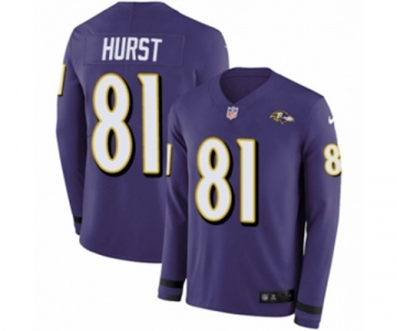 Nike Baltimore Ravens #81 Hayden Hurst Limited Purple Therma Long Sleeve NFL Jersey