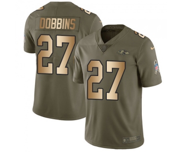 Nike Ravens #27 J.K. Dobbins Olive Gold Men's Stitched NFL Limited 2017 Salute To Service Jersey