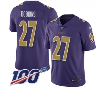 Nike Ravens #27 J.K. Dobbins Purple Men's Stitched NFL Limited Rush 100th Season Jersey