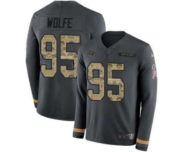 Nike Ravens #95 Derek Wolfe Anthracite Salute to Service Men's Stitched NFL Limited Therma Long Sleeve Jersey