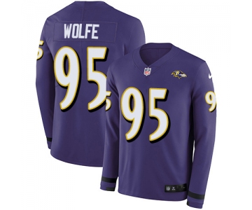 Nike Ravens #95 Derek Wolfe Purple Team Color Men's Stitched NFL Limited Therma Long Sleeve Jersey