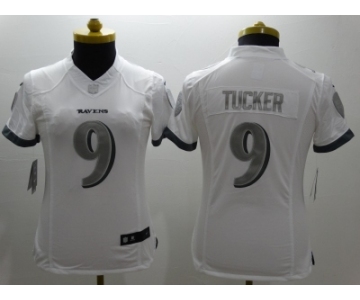 Nike Women Baltimore Ravens #9 Tucker Platinum White Jerseys