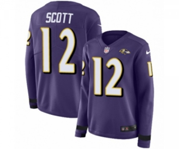 Women Nike Baltimore Ravens #12 Jaleel Scott Limited Purple Therma Long Sleeve NFL Jersey