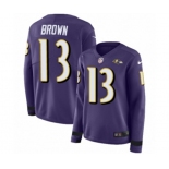 Women Nike Baltimore Ravens #13 John Brown Limited Purple Therma Long Sleeve NFL Jersey