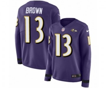 Women Nike Baltimore Ravens #13 John Brown Limited Purple Therma Long Sleeve NFL Jersey