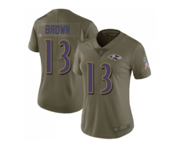 Women Nike Baltimore Ravens #13 John Brown Olive Stitched NFL Limited 2017 Salute to Service Jersey