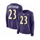 Women Nike Baltimore Ravens #23 Tony Jefferson Limited Purple Therma Long Sleeve NFL Jersey