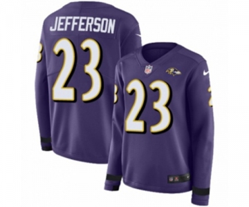 Women Nike Baltimore Ravens #23 Tony Jefferson Limited Purple Therma Long Sleeve NFL Jersey