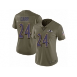 Women Nike Baltimore Ravens #24 Brandon Carr Limited Olive 2017 Salute to Service NFL Jersey