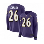 Women Nike Baltimore Ravens #26 Maurice Canady Limited Purple Therma Long Sleeve NFL Jersey