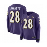 Women Nike Baltimore Ravens #28 Anthony Averett Limited Purple Therma Long Sleeve NFL Jersey