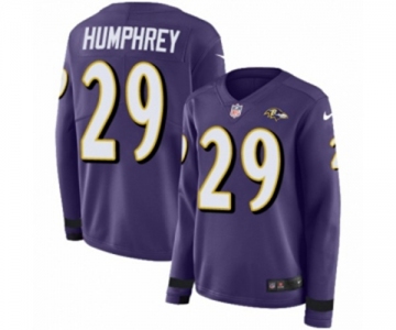 Women Nike Baltimore Ravens #29 Marlon Humphrey Limited Purple Therma Long Sleeve NFL Jersey