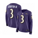 Women Nike Baltimore Ravens #3 Robert Griffin III Limited Purple Therma Long Sleeve NFL Jersey