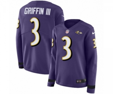 Women Nike Baltimore Ravens #3 Robert Griffin III Limited Purple Therma Long Sleeve NFL Jersey