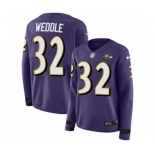 Women Nike Baltimore Ravens #32 Eric Weddle Limited Purple Therma Long Sleeve NFL Jersey