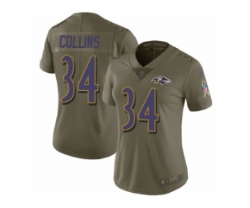 Women Nike Baltimore Ravens #34 Alex Collins Limited Olive 2017 Salute to Service NFL Jersey