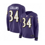 Women Nike Baltimore Ravens #34 Alex Collins Limited Purple Therma Long Sleeve NFL Jersey