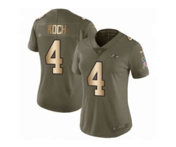 Women Nike Baltimore Ravens #4 Sam Koch Limited Olive Gold Salute to Service NFL Jersey