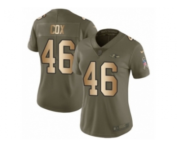 Women Nike Baltimore Ravens #46 Morgan Cox Limited Olive Gold Salute to Service NFL Jersey