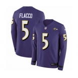 Women Nike Baltimore Ravens #5 Joe Flacco Limited Purple Therma Long Sleeve NFL Jersey