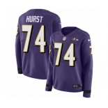 Women Nike Baltimore Ravens #74 James Hurst Limited Purple Therma Long Sleeve NFL Jersey