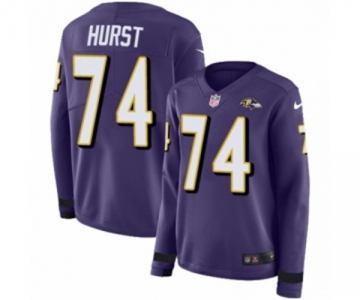 Women Nike Baltimore Ravens #74 James Hurst Limited Purple Therma Long Sleeve NFL Jersey