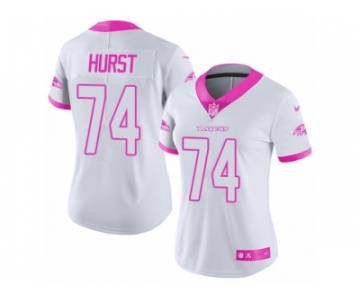 Women Nike Baltimore Ravens #74 James Hurst Limited White Pink Rush Fashion NFL Jersey