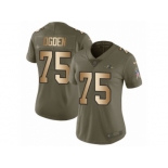 Women Nike Baltimore Ravens #75 Jonathan Ogden Limited Olive Gold Salute to Service NFL Jersey