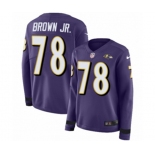 Women Nike Baltimore Ravens #78 Orlando Brown Jr. Limited Purple Therma Long Sleeve NFL Jersey