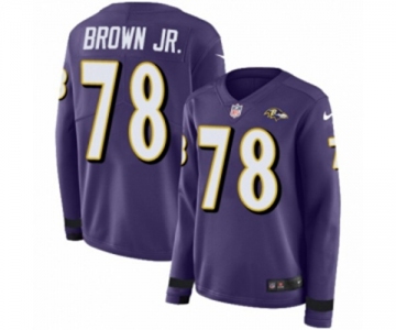 Women Nike Baltimore Ravens #78 Orlando Brown Jr. Limited Purple Therma Long Sleeve NFL Jersey