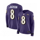 Women Nike Baltimore Ravens #8 Lamar Jackson Limited Purple Therma Long Sleeve NFL Jersey