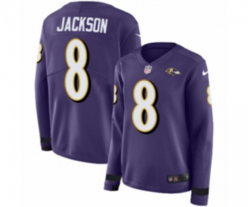 Women Nike Baltimore Ravens #8 Lamar Jackson Limited Purple Therma Long Sleeve NFL Jersey