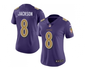 Women Nike Baltimore Ravens #8 Lamar Jackson Purple Stitched NFL Limited Rush Jersey