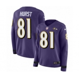 Women Nike Baltimore Ravens #81 Hayden Hurst Limited Purple Therma Long Sleeve NFL Jersey