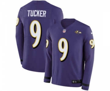 Women Nike Baltimore Ravens #9 Justin Tucker Limited Purple Therma Long Sleeve NFL Jersey