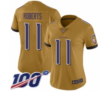 Women's Baltimore Ravens #11 Seth Roberts Limited Gold Inverted Legend 100th Season Football Jersey