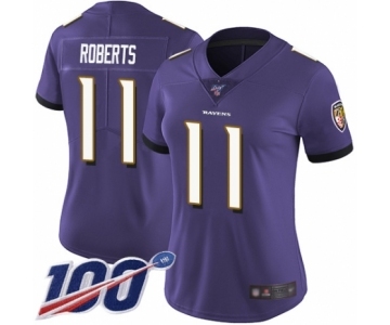 Women's Baltimore Ravens #11 Seth Roberts Purple Team Color Vapor Untouchable Limited Player 100th Season Football Jersey